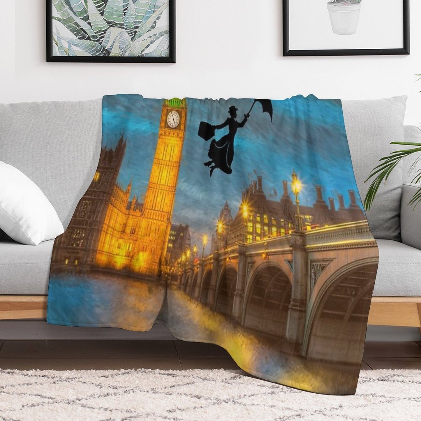 Magical Nanny Over London Throw Blanket