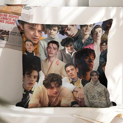 Louis Partridge Collage Linen Throw Pillow Cover