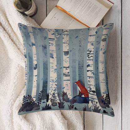 The Birches (in Blue) Linen Throw Pillow Cover