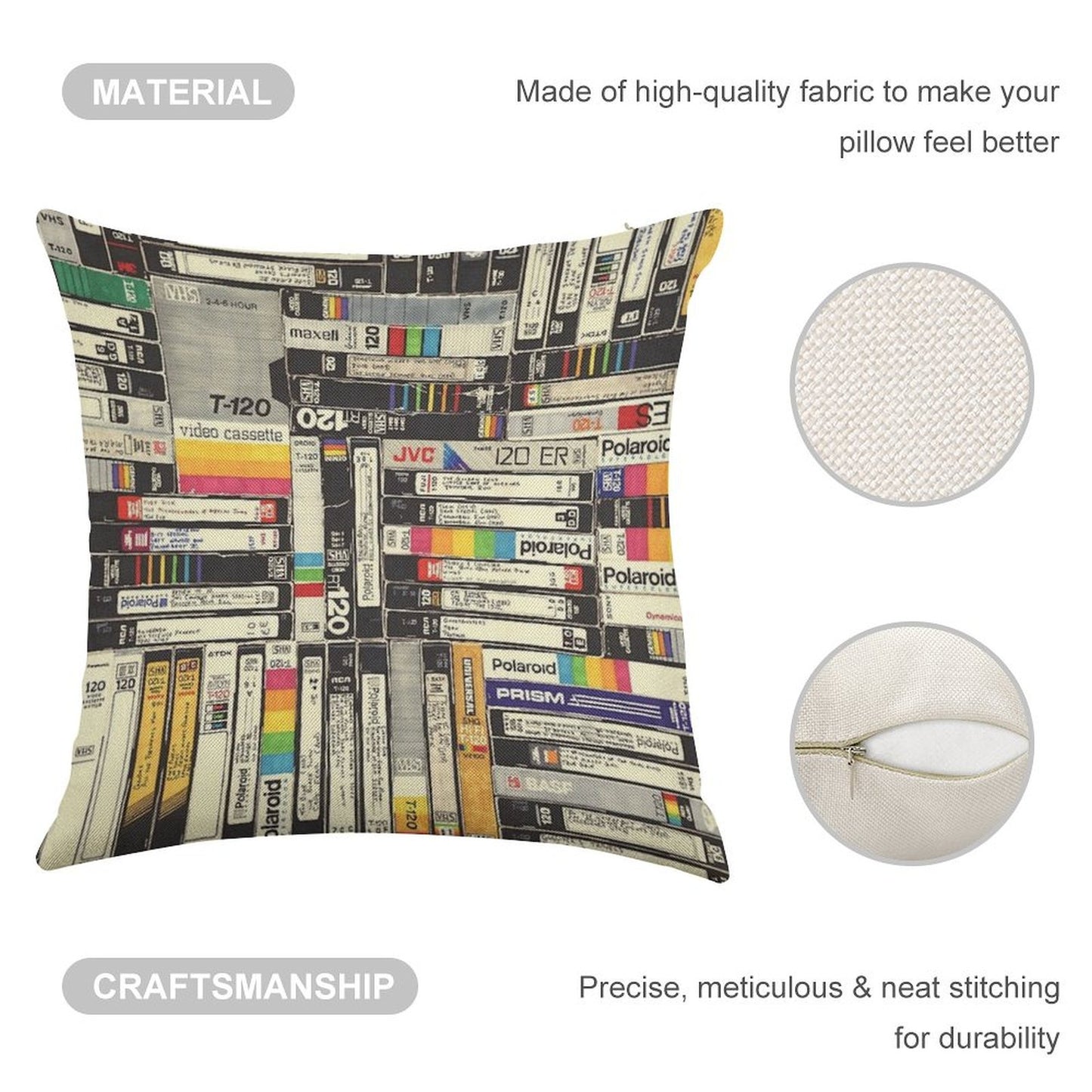 VHS Linen Throw Pillow Cover