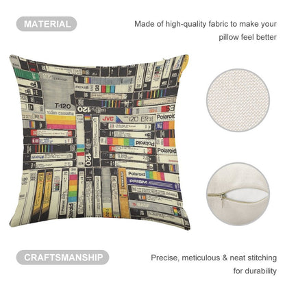 VHS Linen Throw Pillow Cover