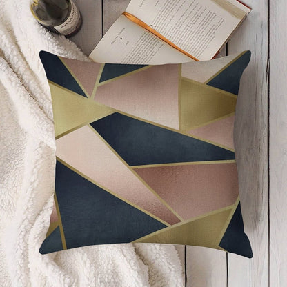 Geometric, Rose Gold, Pink, Gold And Navy Blue, Abstract, Pattern Linen Throw Pillow Cover