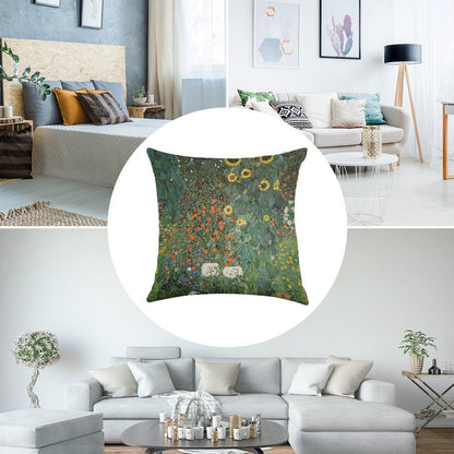 Gustav Klimt - The Sunflower Linen Throw Pillow Cover