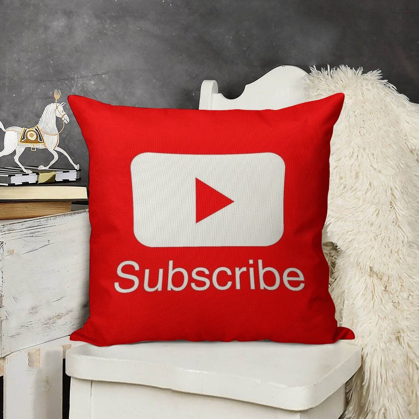 You Tube Subscribe Play Button Videos VLoggers Live Stream Linen Throw Pillow Cover