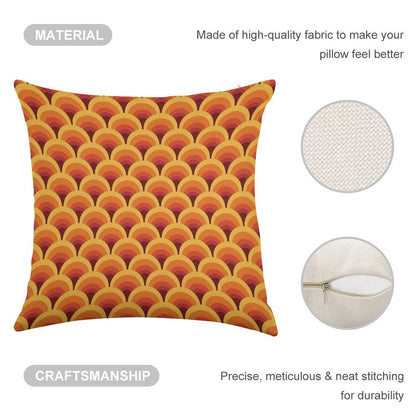 Orange Wave Gradient Retro Pattern Linen Throw Pillow Cover
