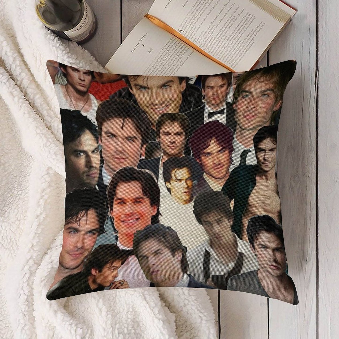 Ian Somerhalder Photo Collage Linen Throw Pillow Cover
