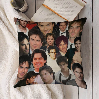Ian Somerhalder Photo Collage Linen Throw Pillow Cover