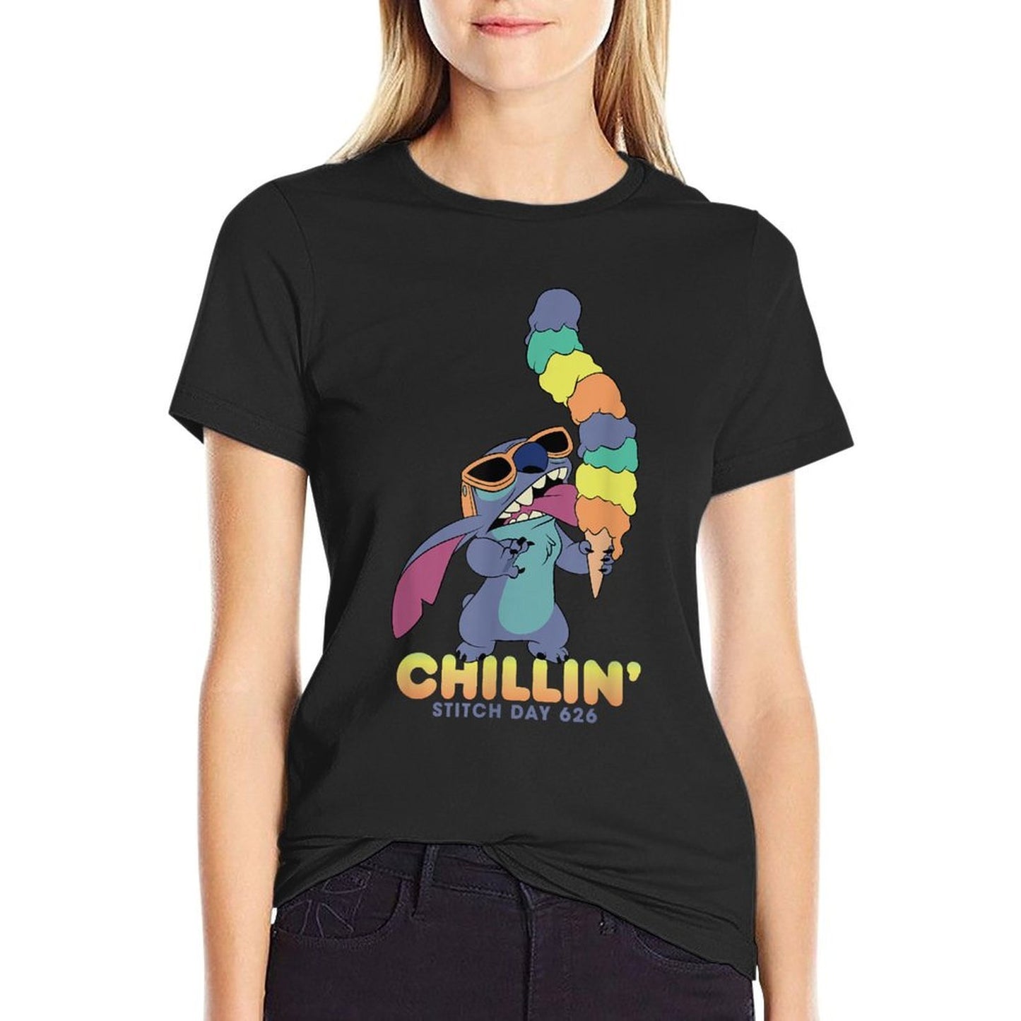 Disney Lilo And Stitch Ice Cream Chillin  Polyester Blend T-Shirt