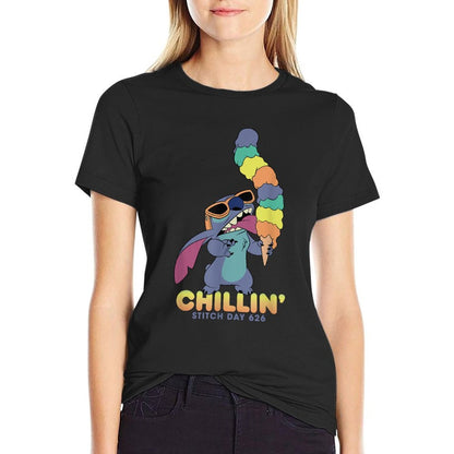 Disney Lilo And Stitch Ice Cream Chillin  Polyester Blend T-Shirt