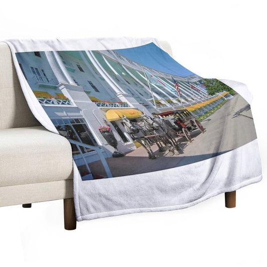 Carriage at The Grand Hotel, Mackinac Island, Michigan Throw Blanket
