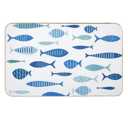 Mid Century Modern Blue Fish Fishing MCM Mid Mod Bath Mat