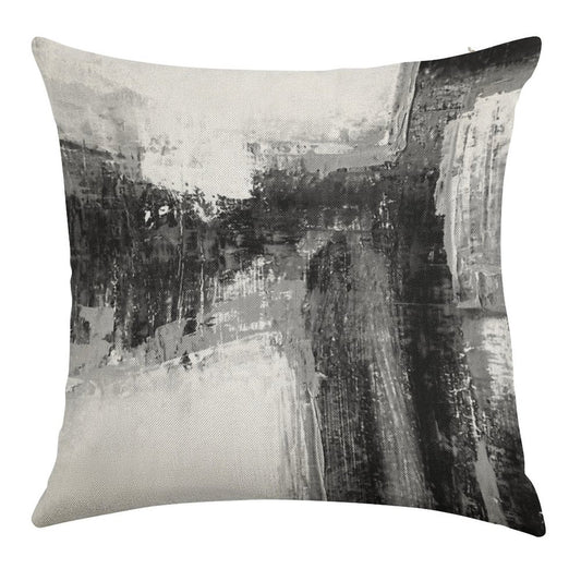 Black White Abstract Linen Throw Pillow Cover