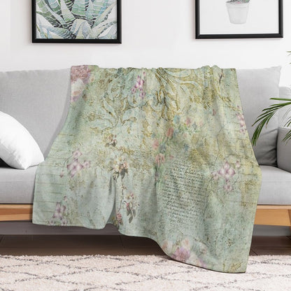 Vintage French Floral Wallpaper Throw Blanket