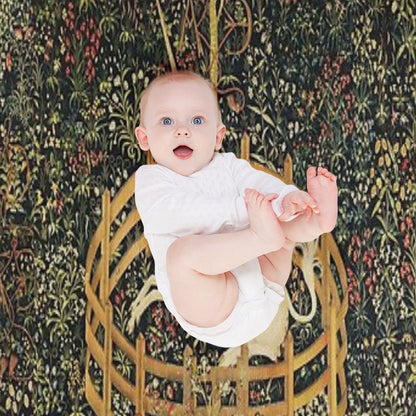 UNICORN IN CAPTIVITY AND GOTHIC FANTASY FLOWERS, GREEN FLORAL MOTIFS Throw Blanket