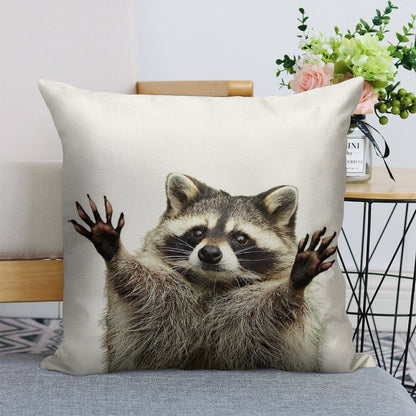 Racoon Linen Throw Pillow Cover