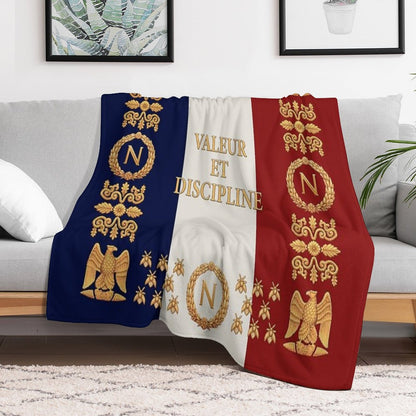 Napoleonic French Regimental Flag Valeur Et Discipline Throw Blanket