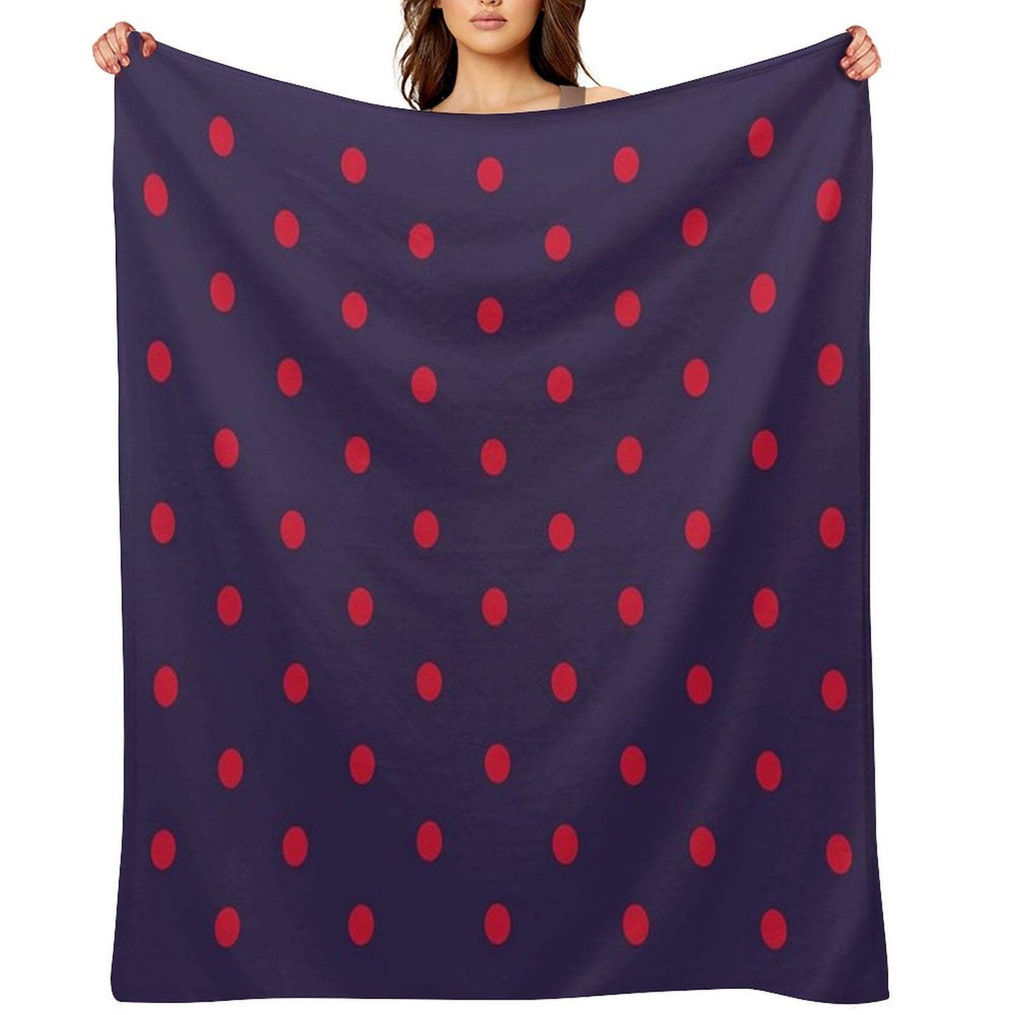 Small RED And NAVY BLUE Polka Dots Throw Blanket