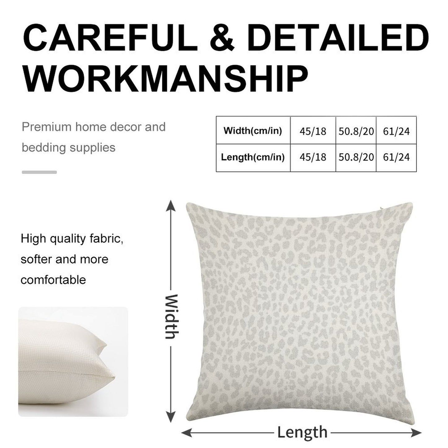 Pale Gray Leopard Linen Throw Pillow Cover