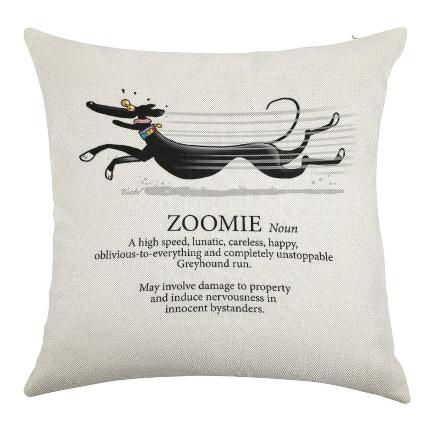 Greyhound Zoomie Linen Throw Pillow Cover