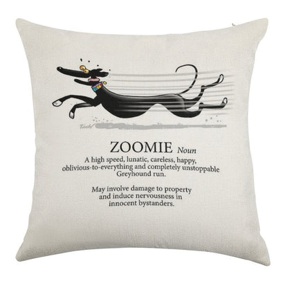 Greyhound Zoomie Linen Throw Pillow Cover
