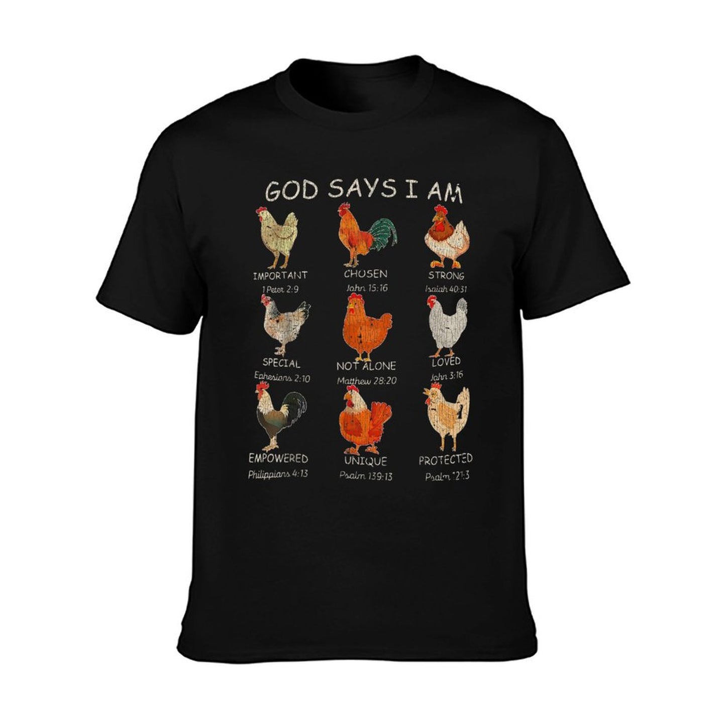 Vintage God Says I Am Bible Verse Christian Farm Chickens Re T-Shirt