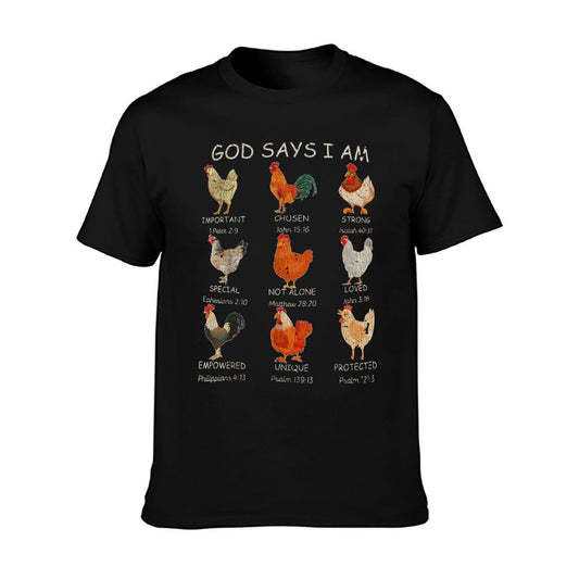Vintage God Says I Am Bible Verse Christian Farm Chickens Re T-Shirt