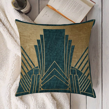 Art Deco Glamour - Teal And Gold Linen Throw Pillow Cover