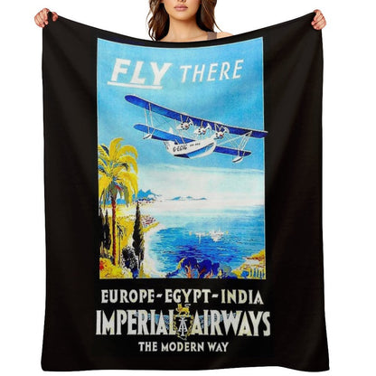 IMPERIAL AIRWAYS  Vintage Fly to Europe Egypt And India Advertising Print Throw Blanket