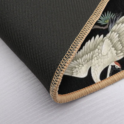 Japanese Cranes in Embroidered Style Bath Mat