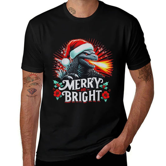 Santazilla Japanese Monster Kaiju Merry And Bright Christmas  Cotton T-Shirt