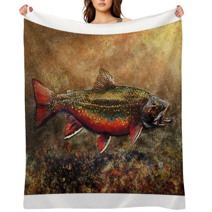 Spawning Male Brook Trout Illustration Throw Blanket
