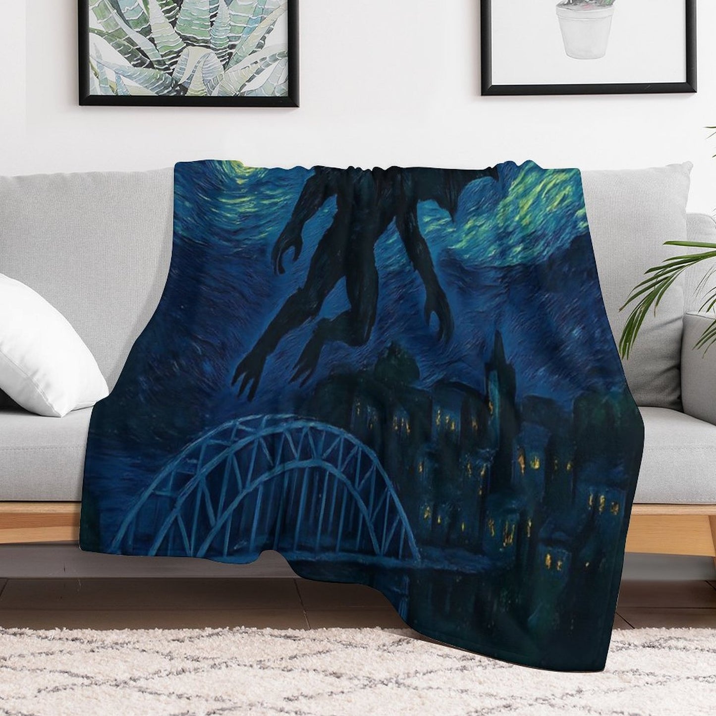 Mothman Over Point Pleasant on A Starry Night Throw Blanket