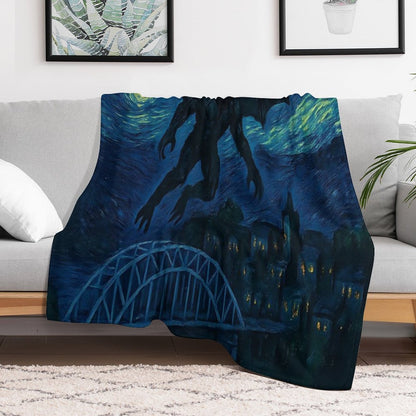 Mothman Over Point Pleasant on A Starry Night Throw Blanket