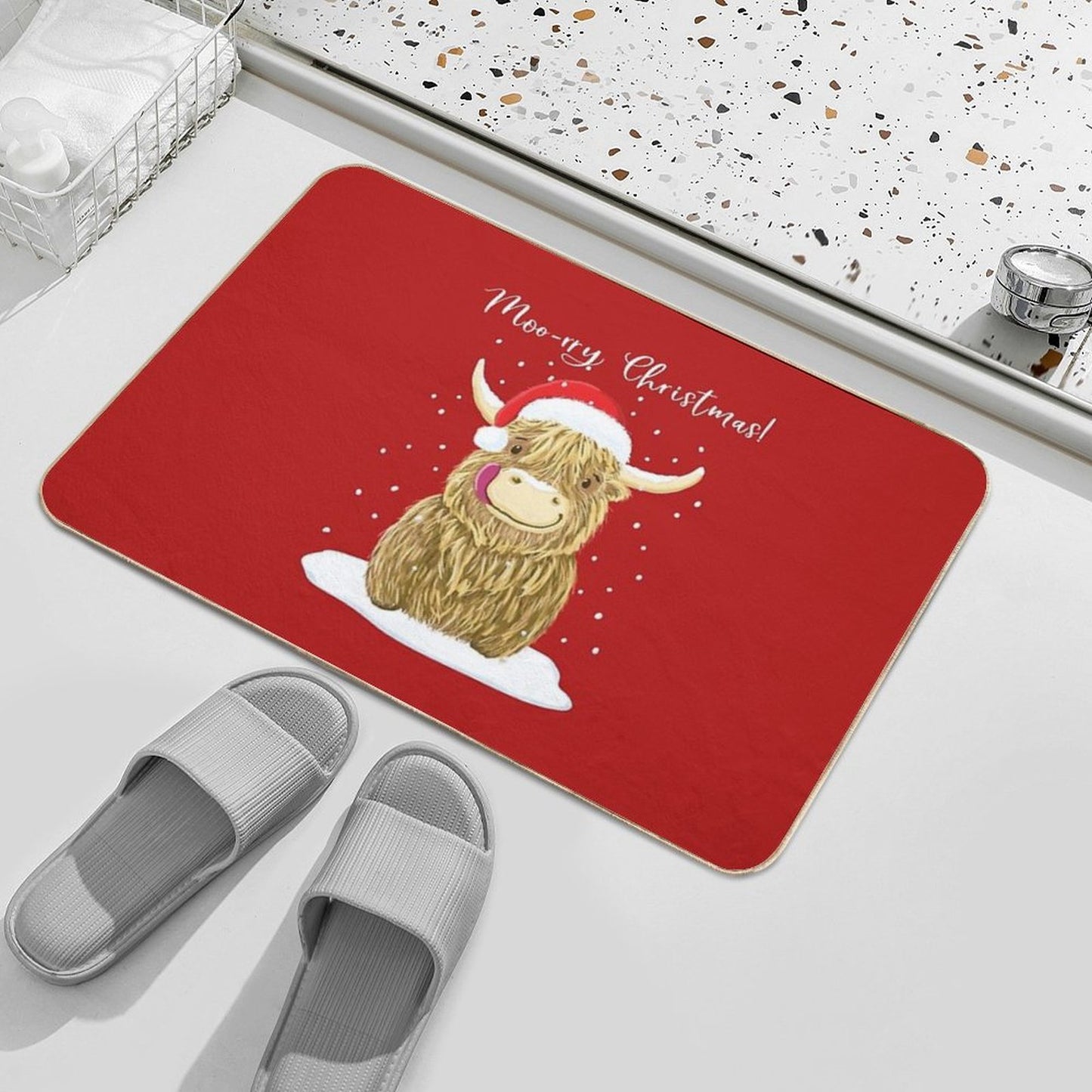 Scottish Highland Cow, Moo-rry Christmas Wee Hamish Bath Mat