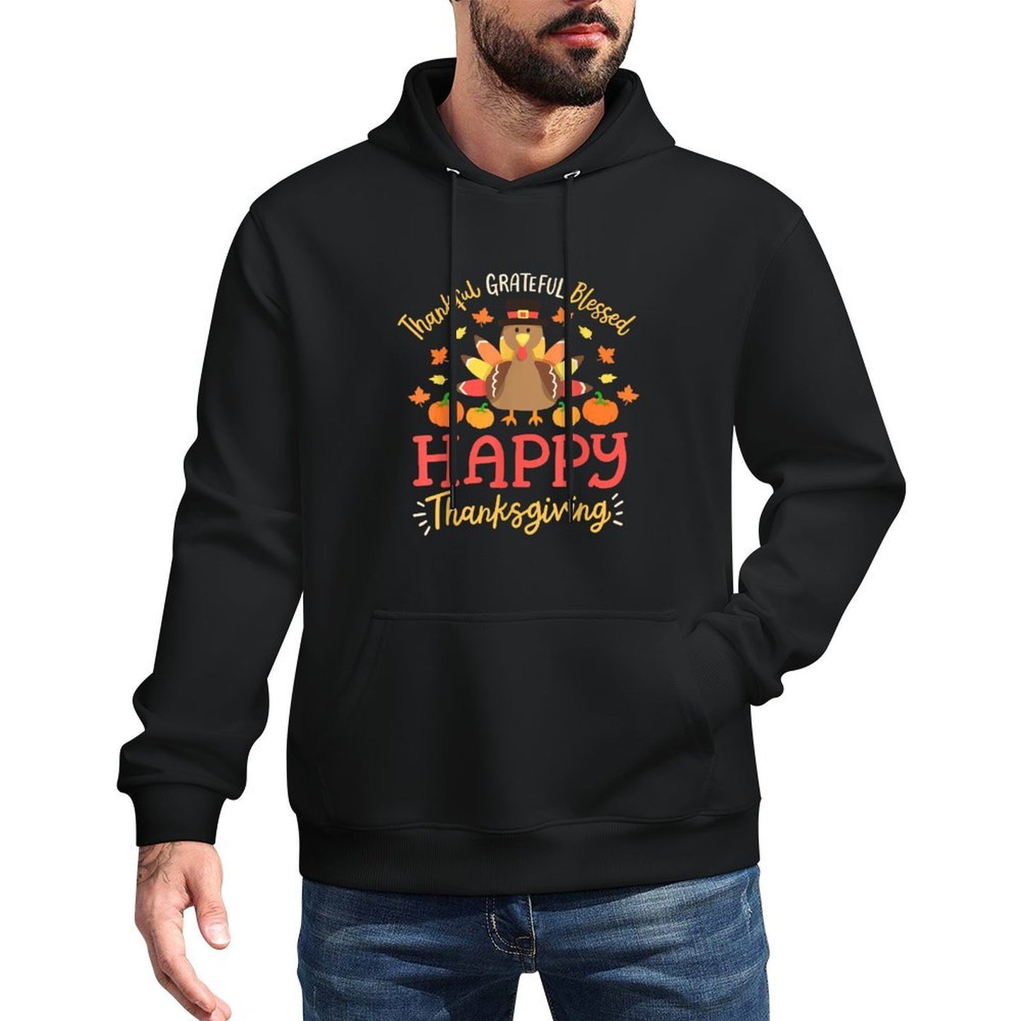Thankful Grateful Blessed Happy Thanksgiving Turkey Gobble Machine Washable Hoodie