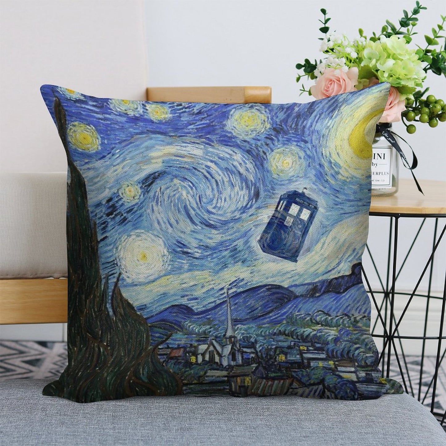 Vincent And The Doctor Linen Throw Pillow Cover