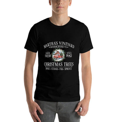 Marthas Vineyard MA Christmas Trees Red Truck White Letters  Durable T-Shirt
