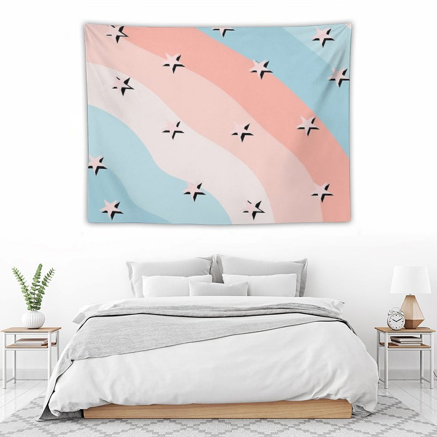 Cotton Candy Stars Striped Pattern Tapestry