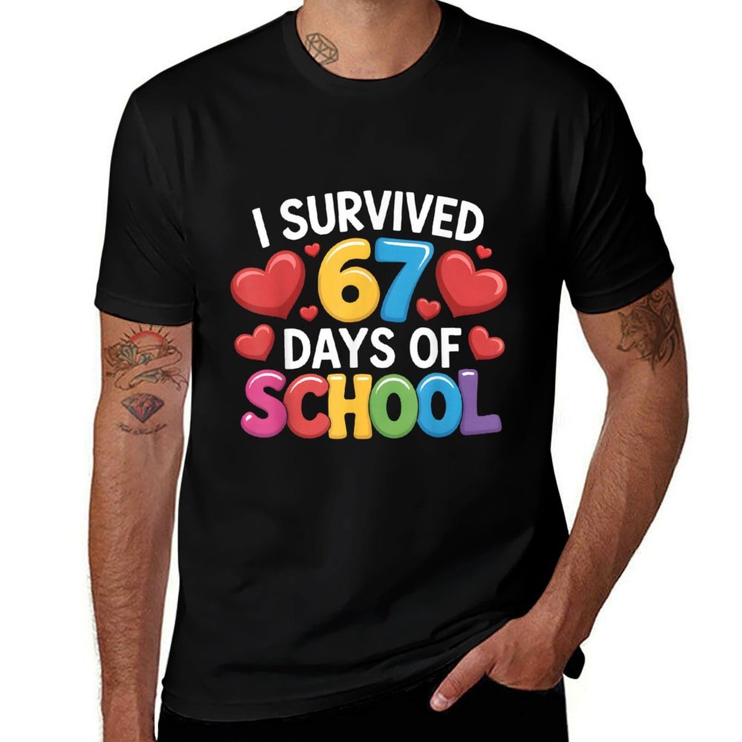 I Survived 67 Days of School Funny 67 Meme Teachers Students  Ribbed Collar T-Shirt