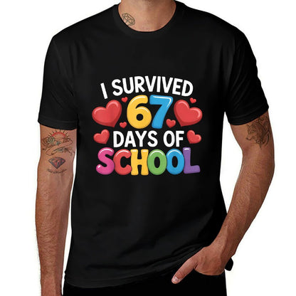 I Survived 67 Days of School Funny 67 Meme Teachers Students  Ribbed Collar T-Shirt
