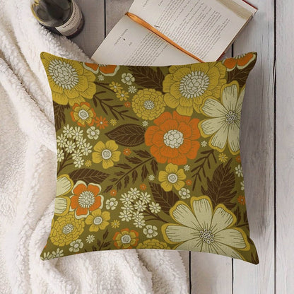 1970s RetroVintage Floral Pattern Linen Throw Pillow Cover