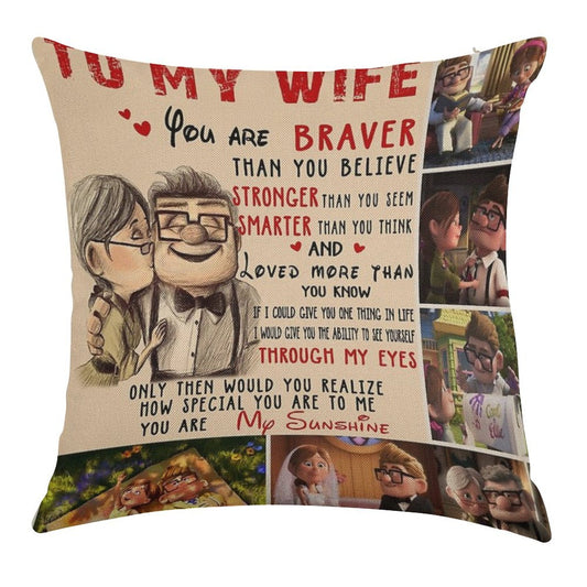 Carl & Ellie To My Wife You're Braver Than You Believe Quilt Blanket Fleece Blanket To My Wife Blanket Warmer Gift Gift For Her Linen Throw Pillow Cover