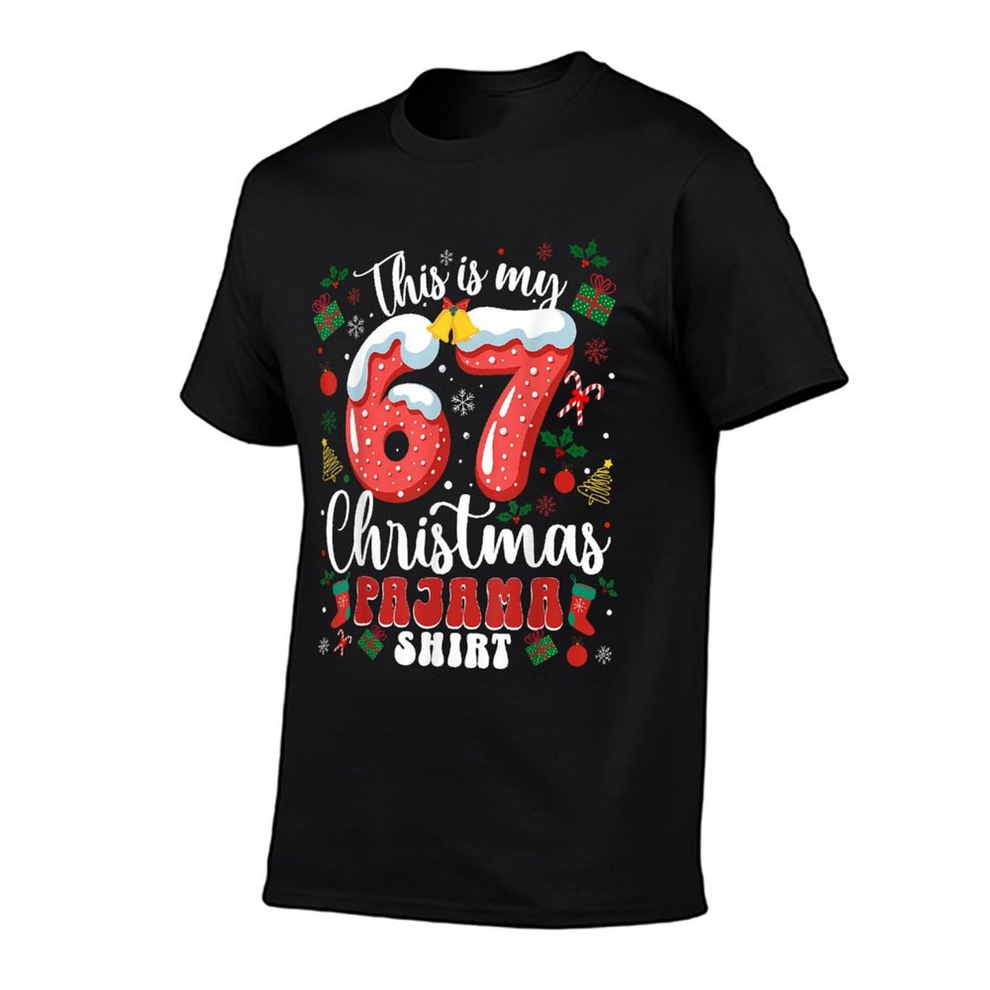 Funny 67 Christmas Pajamas Six Seven Meme Brainrot  Polyester Blend T-Shirt