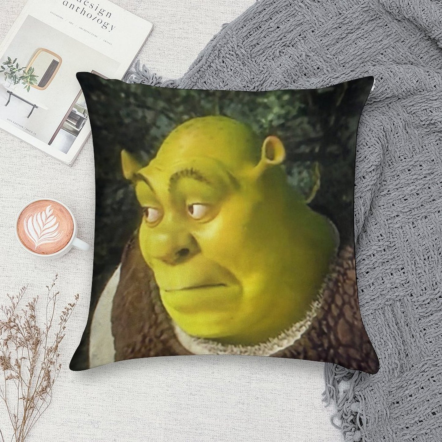 Shrek Face Meme Soft Multiple Sizes Throw Pillow