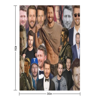 Glen Powell Colllage Throw Blanket