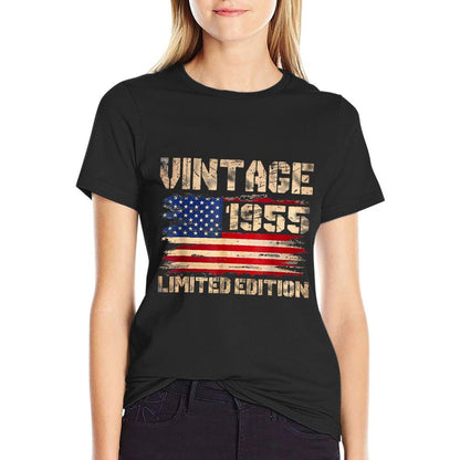 Vintage 1955 70th Birthday Gifts 70 Year Old American Flag T-Shirt