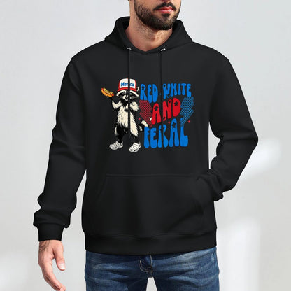 Funny Raccoon 4th Of July Patriotic Cute Red White And Feral Versatile Streetwear Hoodie