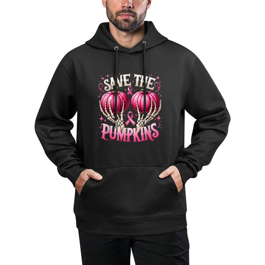 Save The Pumpkins Breast Cancer Awareness Skeleton Halloween Pilling-Resistant Hoodie