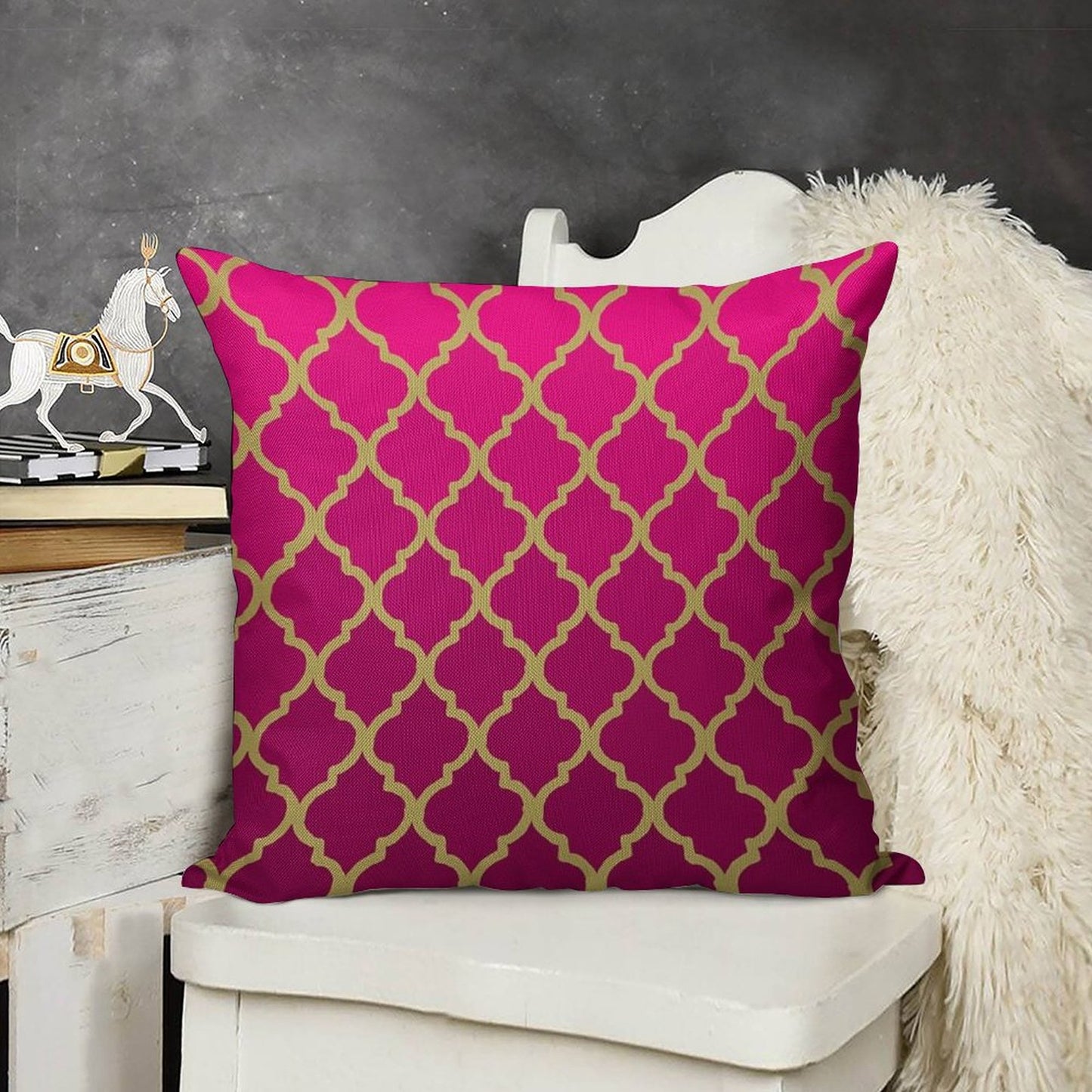 Moroccan Pattern - Pink & Gold Linen Throw Pillow Cover