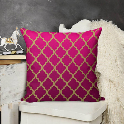 Moroccan Pattern - Pink & Gold Linen Throw Pillow Cover